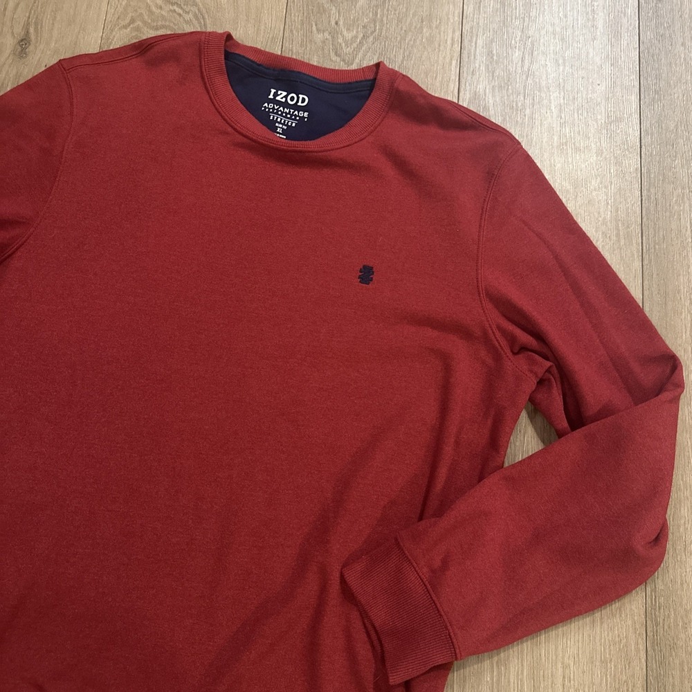 Izod Sweater Mens XL Red‎ Performance Crew Neck Sweatshirt Stretch Slim Fit